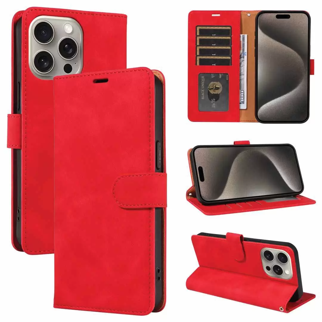 iPhone 16 Plus PU Leather Wallet Case Red